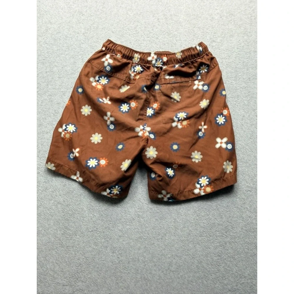 Dravus Mens Brown Daisy Floral Print Swim Trunks Shorts Size Small